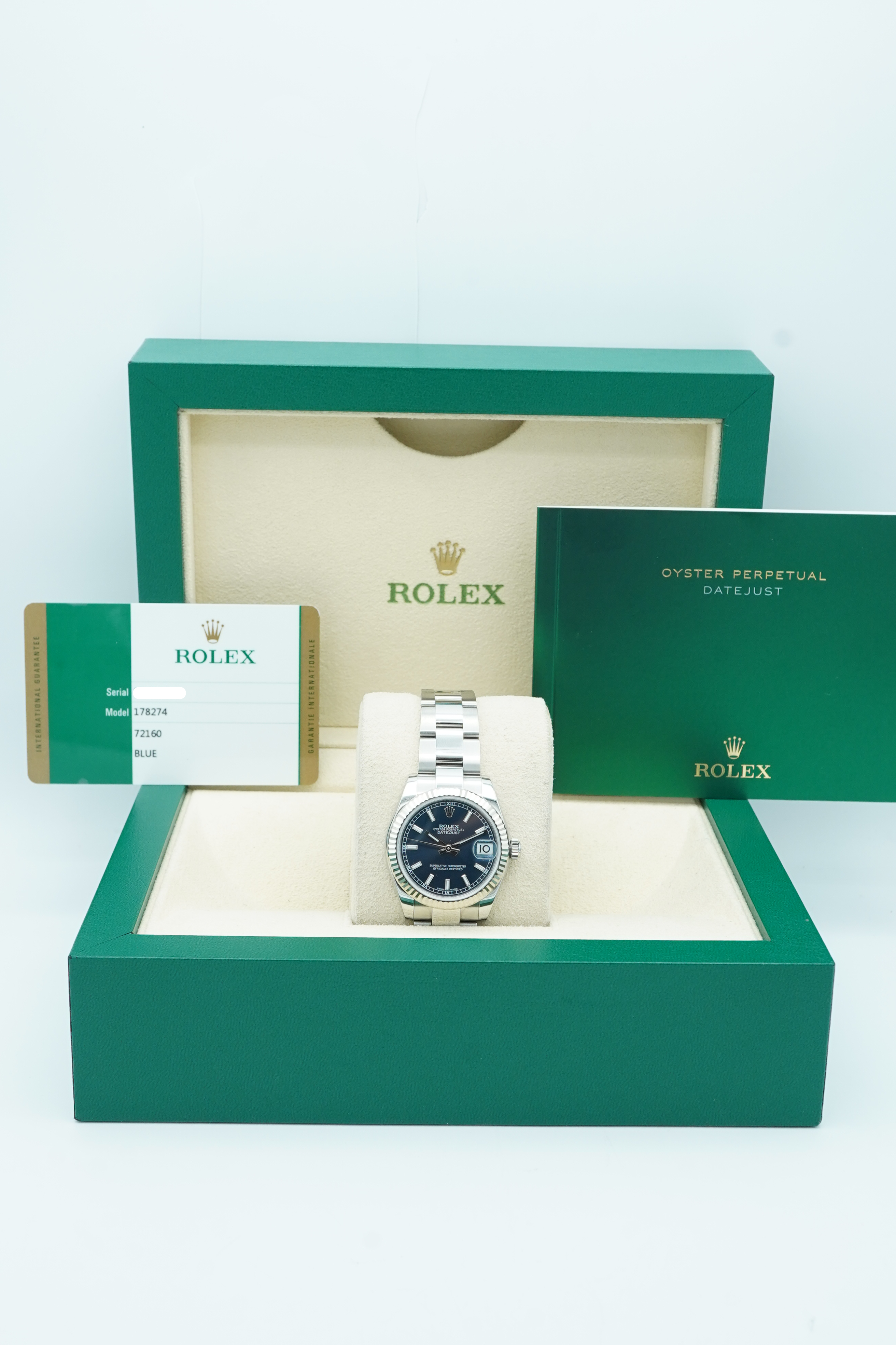 Rolex 178274 Datejust 31 mm Fluted Bezel 18K White Gold Blue Dial Rolex 178274 Datejust 31 mm Fluted Bezel 18K White Gold Blue Dial