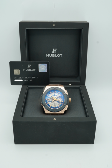 Hublot King Power Special One 18K Rose Gold Automatic Chronograph Skeletonized Dial Complete Set 2015