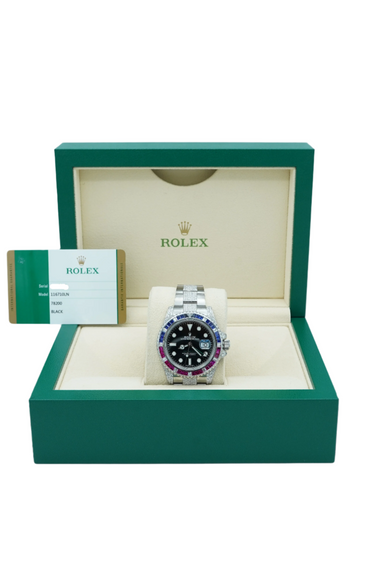 Rolex 116710LN GMT-Master II 40 mm Custom Diamond Bezel Black Dial Oyster Pave Bracelet Complete Set 2017