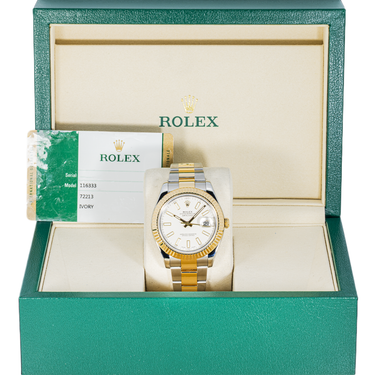 Rolex 116333 Datejust II 41 mm Ivory Stick Dial Oyster Bracelet Box and Papers 2016