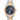 Two-tone silver and gold Rolex watch with a dark face on a white background