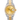 Two-tone gold and silver watch with a gold face on a white background