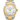 Two-tone silver and gold Rolex watch with a white face and Roman numerals on a white background.
