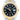 Rolex watch with black dial and gold and silver band on a white background