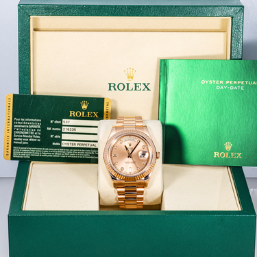 Rolex 218235 Day-Date II 41mm Rose Gold Sundust Diamond Dial President Bracelet Box and Papers 2012