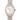 Two-tone watch with silver and rose gold band on a white background