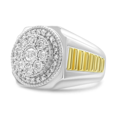 14K Two-Tone Gold White Men's Diamond Ring 0.71 CT