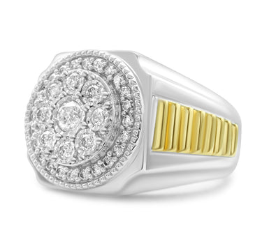14k Two-Tone Gold White Men's Diamond Fancy Ring 0.71Ctw