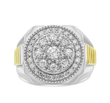 14k Two-Tone Gold White Men's Diamond Fancy Ring 0.71Ctw