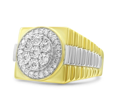 14k Two-Tone Yellow Gold Men's Diamond Fancy Ring 0.53Ctw