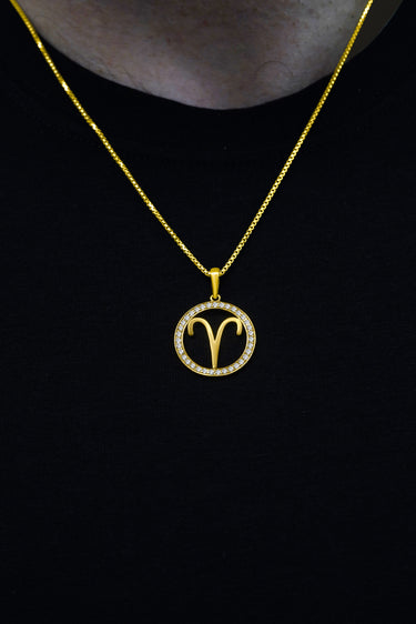Model photo  14K Gold Aries Zodiac Diamond Men's Pendant 