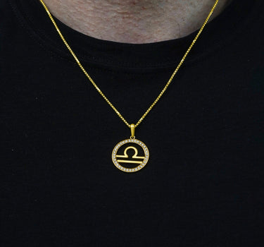 14K Gold Libra Zodiac Diamond Men's Pendant 