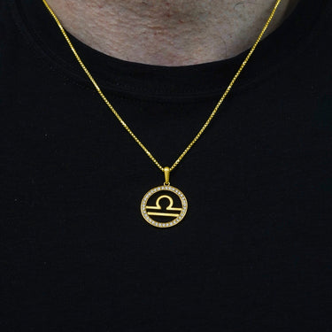 14K Gold Libra Zodiac Diamond Men's Pendant 