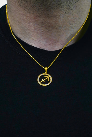 Male Model Captivating 14K Gold Sagittarius Zodiac Diamond Men's Pendant - 0.65 Ctw