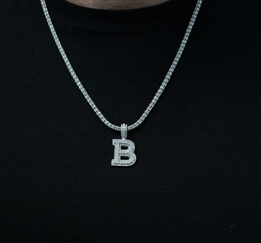 Model Male 14k White  Gold Diamond Initial "B" Men's Pendant