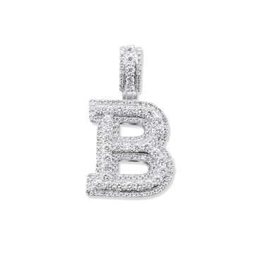 14k White  Gold Diamond Initial "B" Pendant