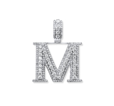 14k White Gold Diamond Initial "M" Pendant  1.34 Ctw