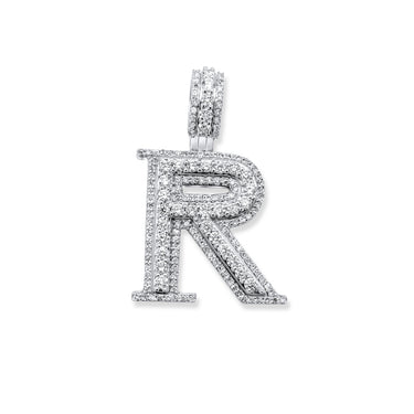 14k White Gold Diamond Initial "R" Pendant  1.11 Ctw