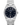 Silver watch with a black dial on a white background