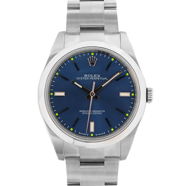 Rolex 114300 Oyster Perpetual 39 mm Smooth Bezel Blue Dial Stainless Steel Box & CPO Card