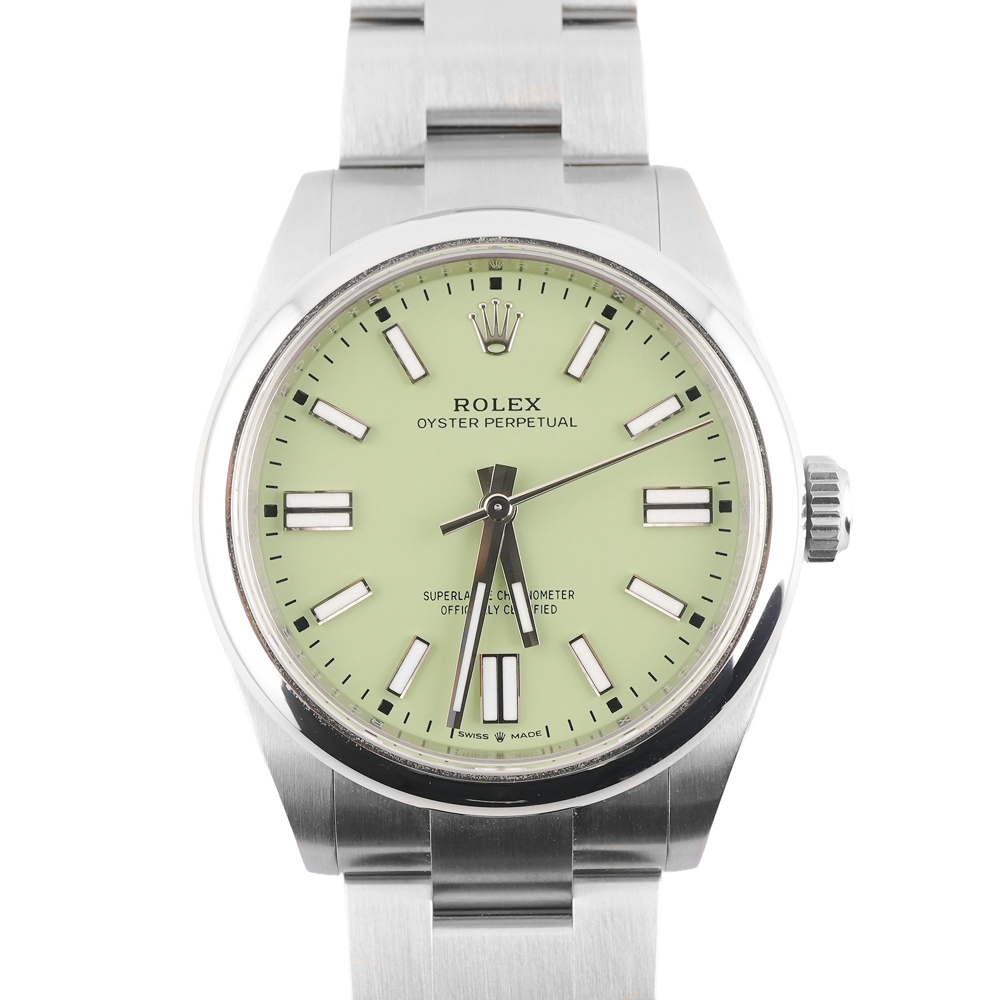 Rolex 134300 Oyster Perpetual 41 mm Smooth Bezel Pistachio Dial