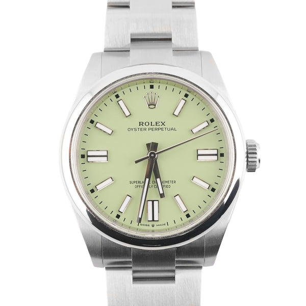 Rolex 134300 Oyster Perpetual 41 mm Smooth Bezel Pistachio Dial