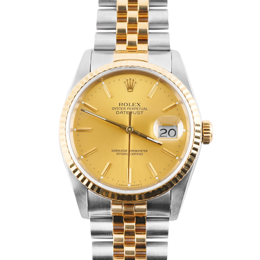 Two-tone gold and silver Rolex watch on a white background