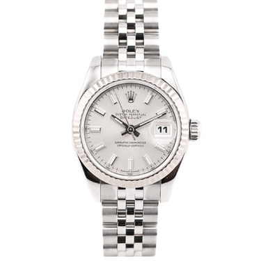 Rolex 179174 Lady-Datejust 26 mm Fluted Bezel Silver Dial Jubilee