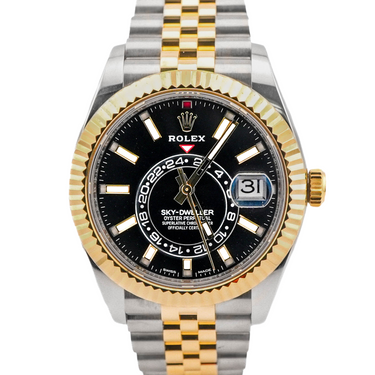 Rolex 326933 Sky-Dweller Fluted Bezel 42 mm Black Dial Jubilee Bracelet Box and Papers 2023