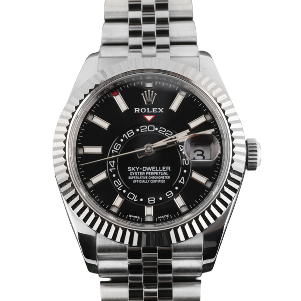 Rolex 326934 Sky-Dweller 42 mm Fluted Bezel Black Index Dial