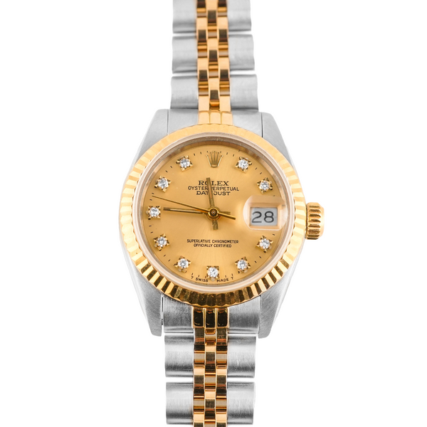 Rolex 69173 Lady-Datejust 26 mm Champagne Diamond Dial Jubilee