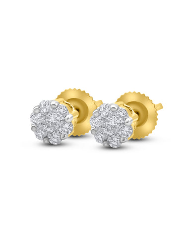 Shop 14K yellow gold diamond cluster stud earrings featuring 0.36 carats of brilliant diamonds. A timeless and elegant everyday essential. Available now at ECI Jewelers.