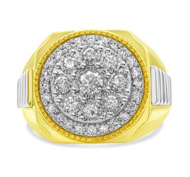 14k Two-Tone Yellow Gold Men's Diamond Fancy Ring 0.73Ctw