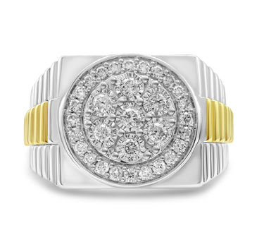 14k Two-Tone White Gold Men's Diamond Fancy Ring 0.54Ctw
