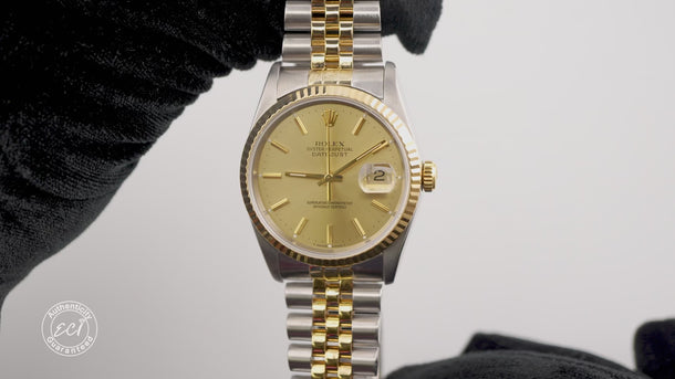 Rolex 16233 Datejust 36 mm Champagne Dial Jubilee Bracelet Box and Papers 1993
