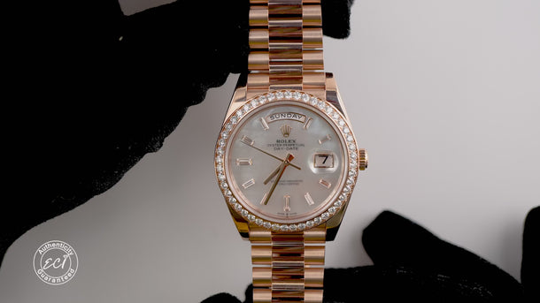 Rolex 228345RBR Day-Date 40 mm 18K Rose Gold White MOP Dial Box and Papers 2024