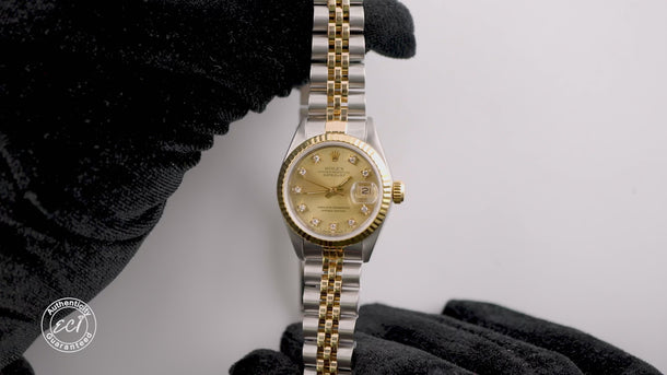 Rolex 69173 Lady-Datejust 26mm Champagne Dial Jubilee Bracelet Box & Papers 1990