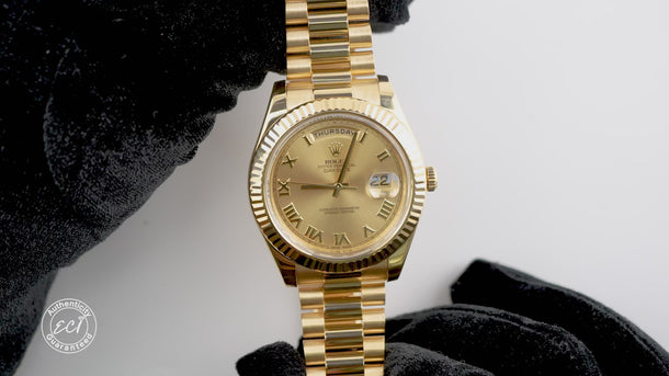 Rolex 218238 Day-Date II 41mm Champagne Roman Dial President Box and Papers 2012