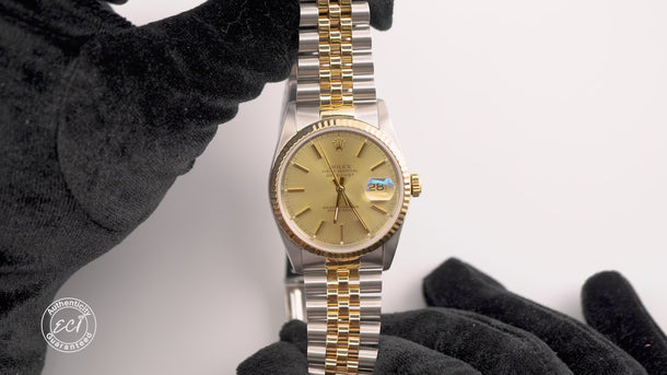 Rolex 16233 Datejust 36 mm Champagne Dial Jubilee Bracelet Box and Papers 1990