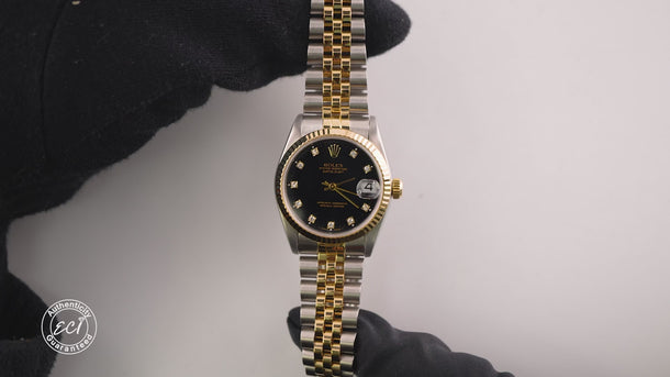 Rolex 68273 Datejust 31 mm Black Diamond Dial Jubilee Bracelet Box & Papers 1995