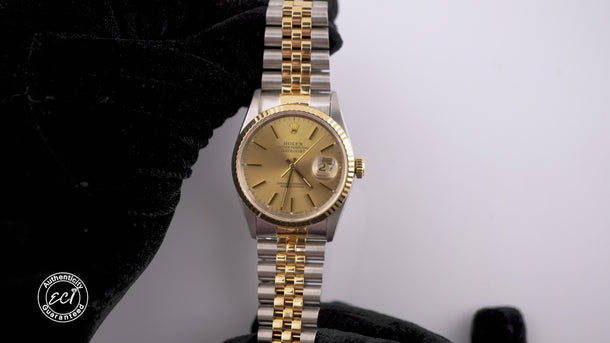 Rolex 16233 Datejust 36 mm Champagne Dial Jubilee Bracelet Box and Papers 1995