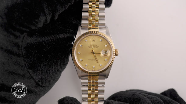 Rolex 16233 Datejust 36 mm Champagne Dial Jubilee Bracelet Box & Papers 1991