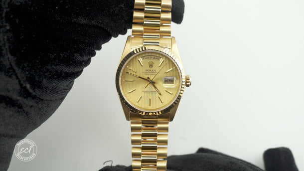 Rolex 18238 Day-Date 36mm Champagne Linen Dial President Box & Papers 1990