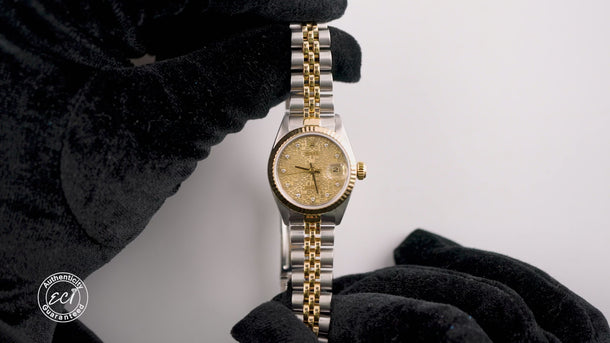Rolex 69173 Lady-Datejust 26 mm Champagne Jubilee Diamond Dial Box 1988