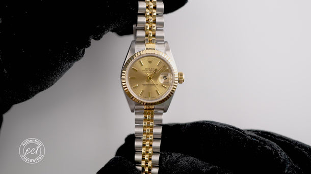 Rolex 69173 Lady-Datejust 26 mm Champagne Index Dial Jubilee Bracelet Box 1996