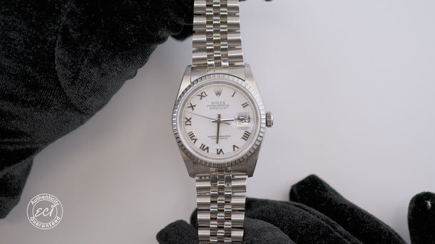 Rolex 16220 Datejust 36 mm White Roman Dial Jubilee Bracelet Box 2003