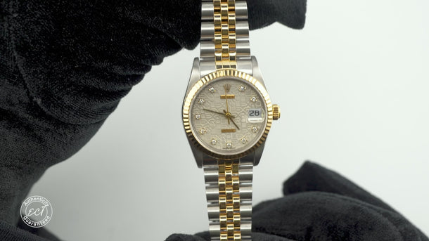 Rolex 68273 Datejust 31 mm Silver Jubilee Diamond Dial Box and Papers 1993