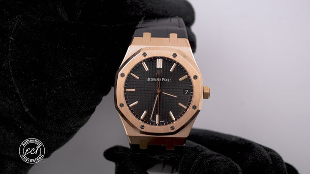 Audemars Piguet Royal Oak Selfwinding 18K Rose Gold Black Dial Box & Papers 2020