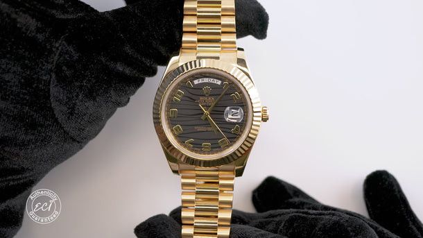 Rolex 218238 Day-Date II 41mm Black Wave Dial Box and Papers 2009