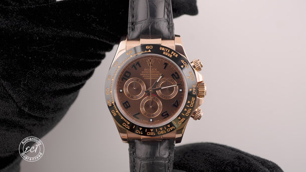 Rolex 116515LN Daytona 18K Rose Gold Chocolate Arabic Dial Box and Papers 2015